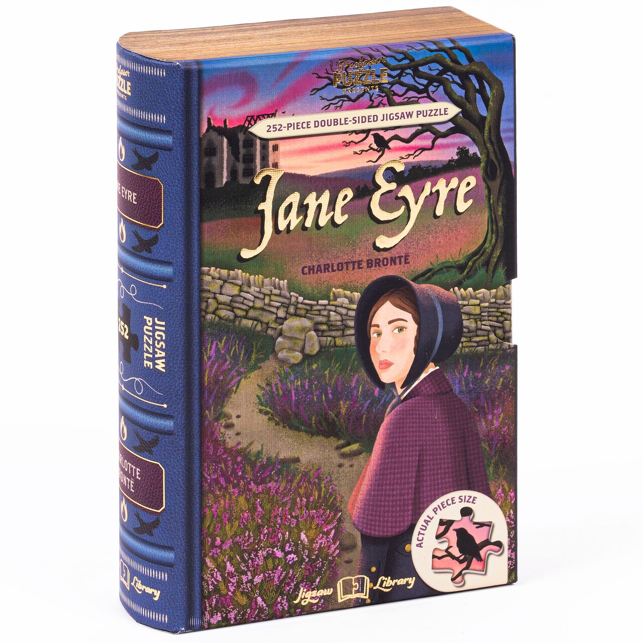 Professor Puzzle: Jigsaw Library - Jane Eyre - 252 Piece Double-Sided Puzzle, Illustrated Book Scene, 19.4x14.5", Collectible Classic Book Shaped Box
